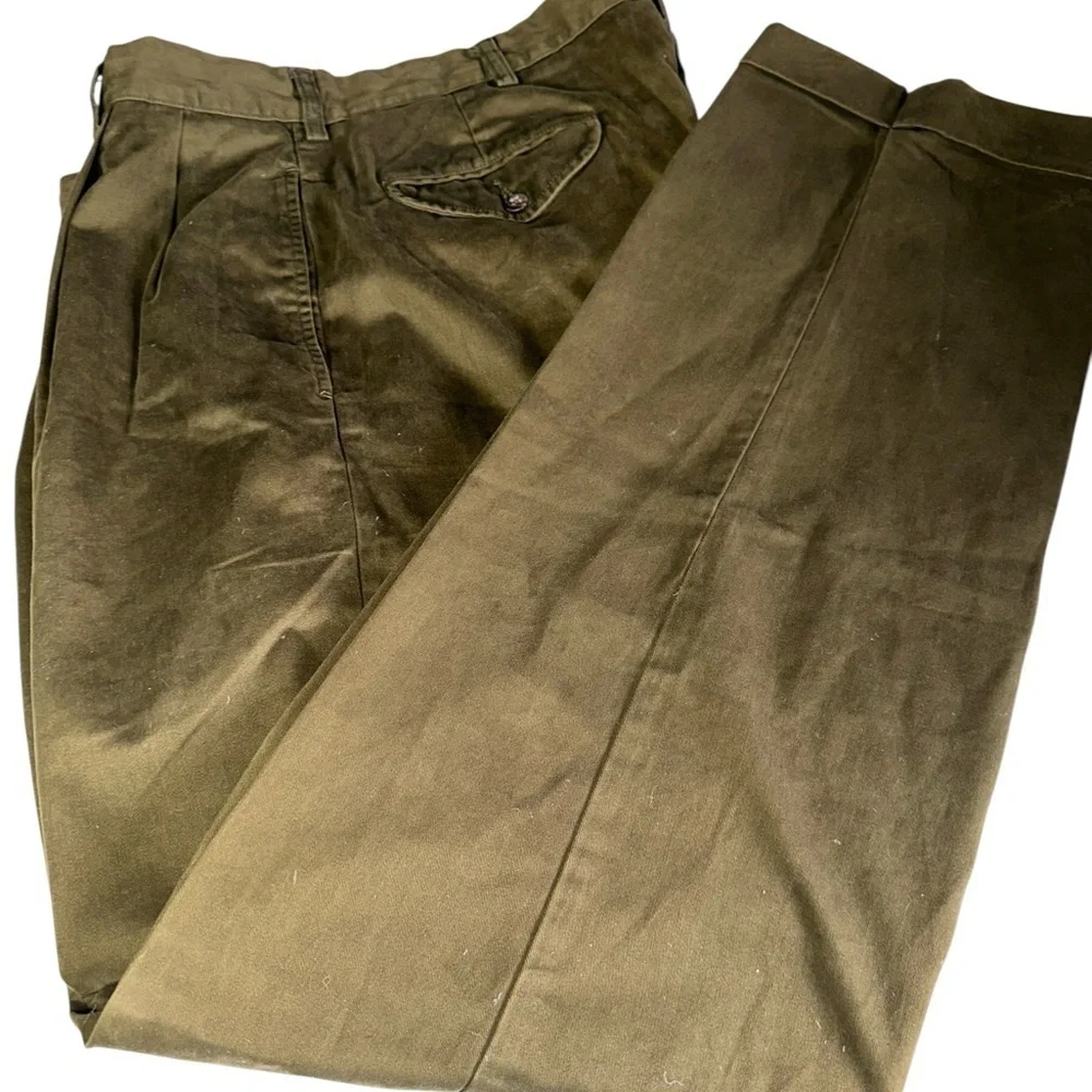 Men's Vintage Cotton Ralph Lauren Hammond Olive Green Pant 36/32 With Cuff .